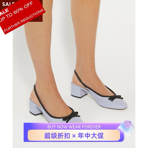 Dune London蓝色真皮凉鞋高跟鞋方跟中跟蓝色蝴蝶结装饰通勤淑女