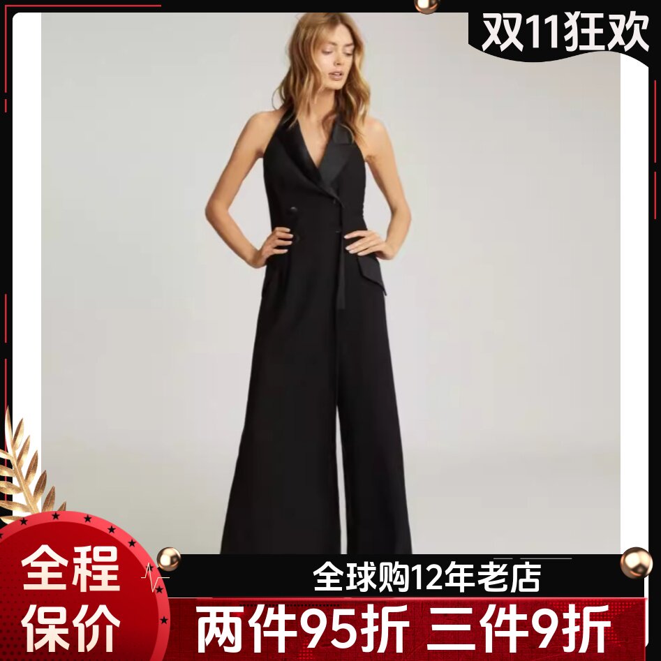 REISS黑西服领双排扣阔腿连体裤