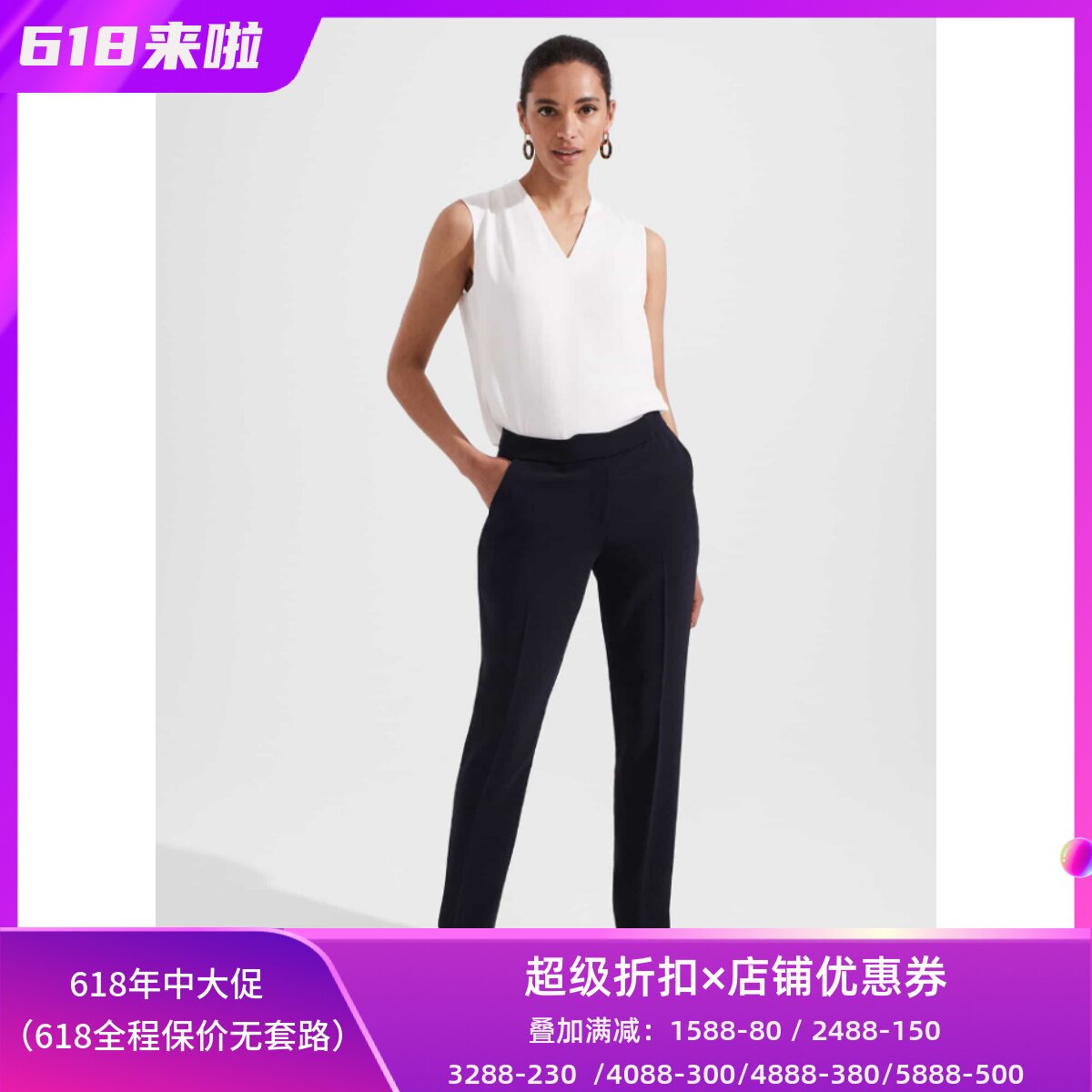 HOBBS女裤西裤正装裤藏蓝纯色中腰通勤OL风气质百搭显瘦