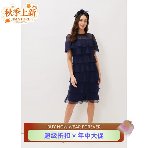 PhaseEight藏蓝多层裙摆连衣裙