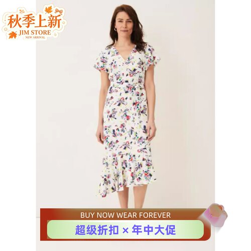 PhaseEight短袖白底碎花连衣裙