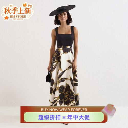 Phase Eight连衣裙吊带裙假两件中长大摆印花拼色英伦高腰显瘦