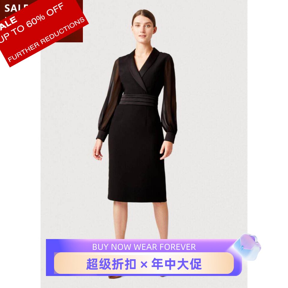 HOBBS长袖黑色修身连衣裙