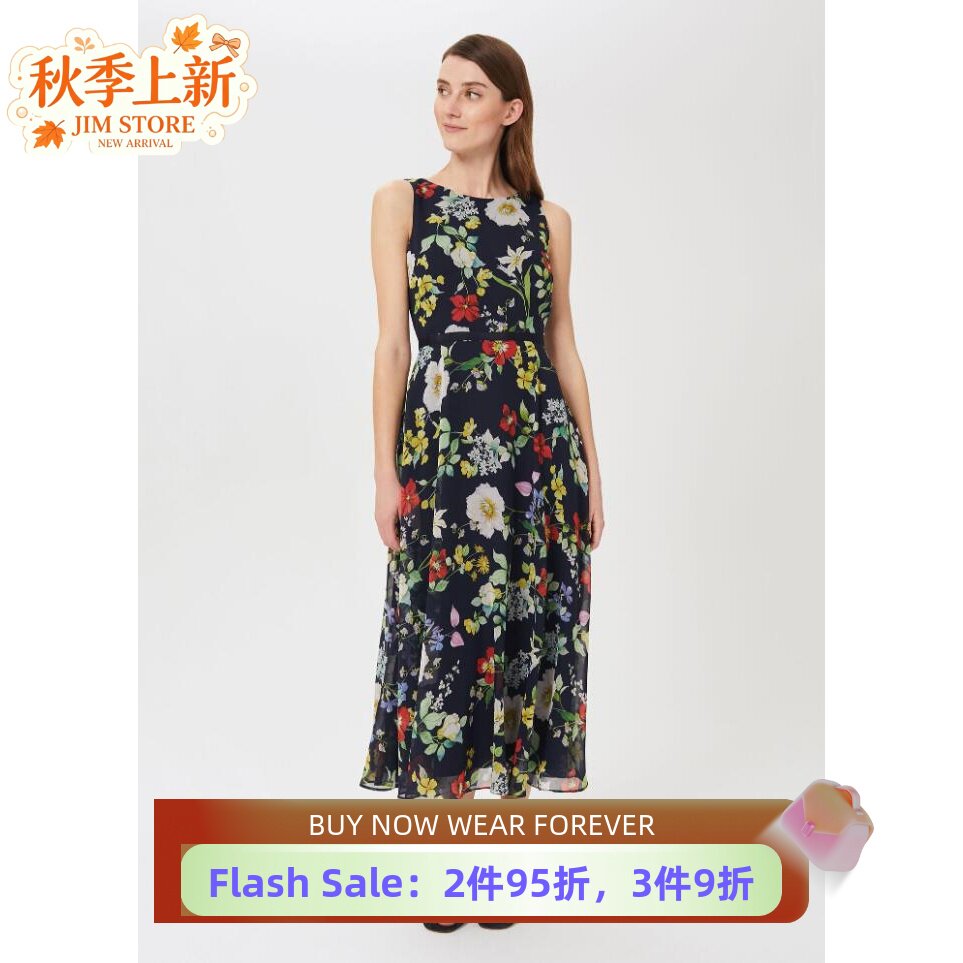 HOBBS连衣裙礼服裙中长黑色印花花色中长大摆修身公主裙气质百搭