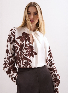 Phase Eight长袖衬衫衬衣棕色印花大花简约大气百搭日常通勤休闲