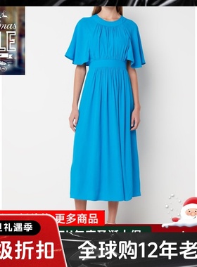 WHISTLES短袖连衣裙浅蓝色中长款高腰优雅英伦淑女大气飘逸百搭