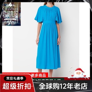 WHISTLES短袖连衣裙浅蓝色中长款高腰优雅英伦淑女大气飘逸百搭