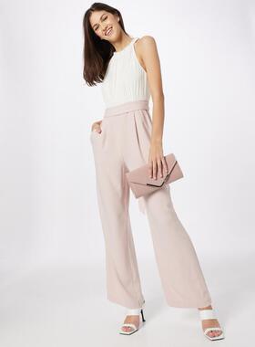 Phase Eight连体裤连衣裤假两件白色拼裸粉色无袖挂脖系带气质