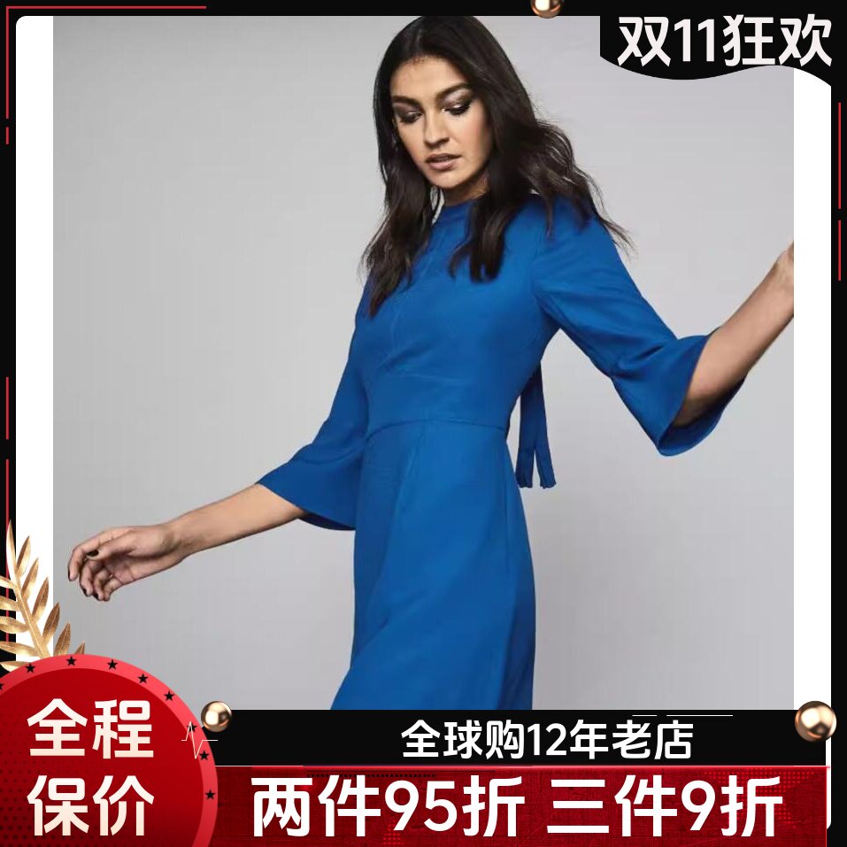 五分袖飘带钴蓝优雅淑女
