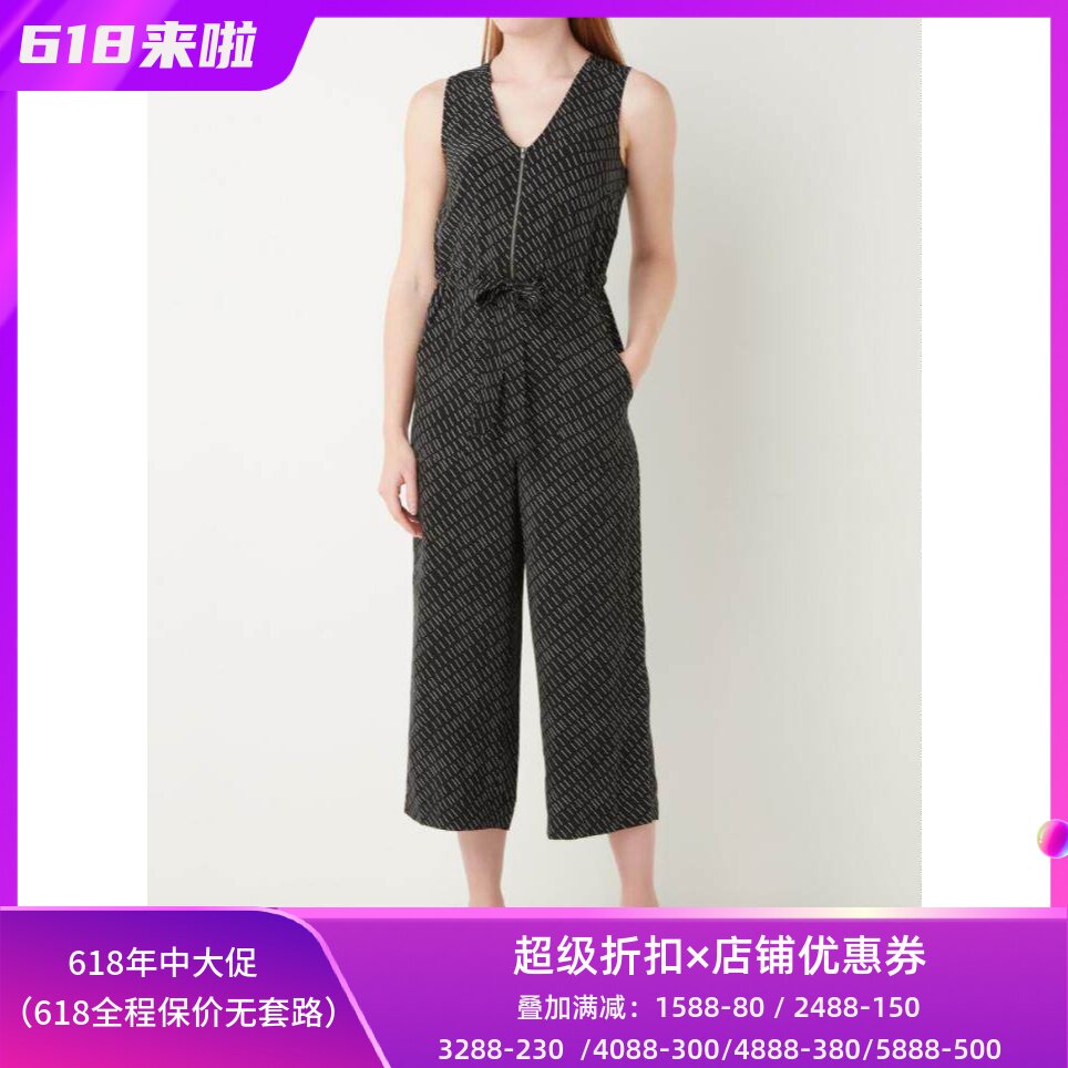 斜条纹系带拉链通勤干练连体裤