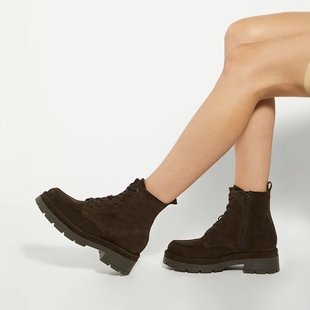 Dune 百搭 London深棕色麂皮马丁靴及踝靴系带侧拉链经典