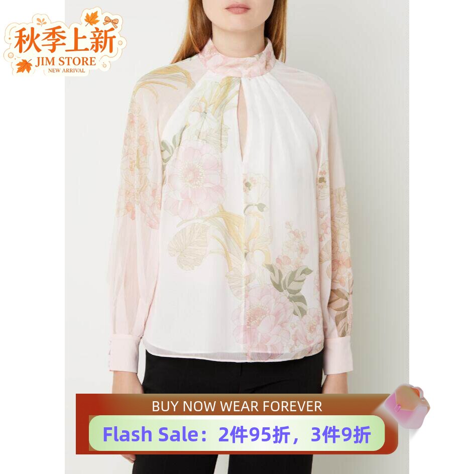 TED BAKER长袖衬衫衬衣纱网雪纺印花优雅淑女通勤休闲气质百搭