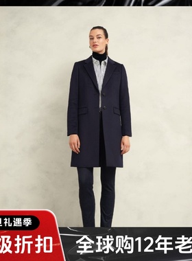 HOBBS藏蓝全羊毛毛呢大衣外套中长西服领两粒扣经典英伦百搭气质
