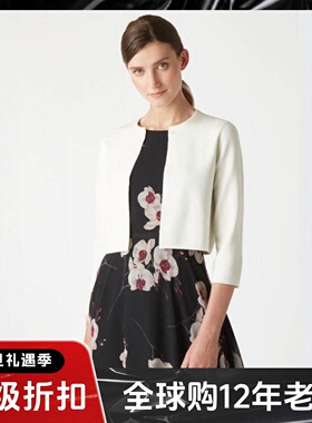 HOBBS白色开衫针织衫短款七分袖简约纯色淑女通勤百搭舒适OL风