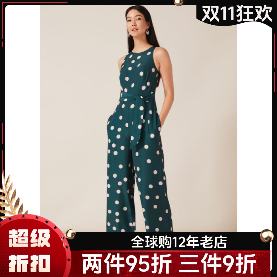 波点无袖直筒系带束腰百搭连体裤