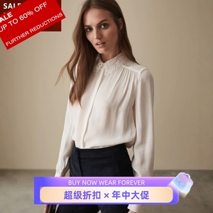 女衬衫 REISS新款 衬衣上衣白色直筒蕾丝领清新淑女优雅通勤OL百搭