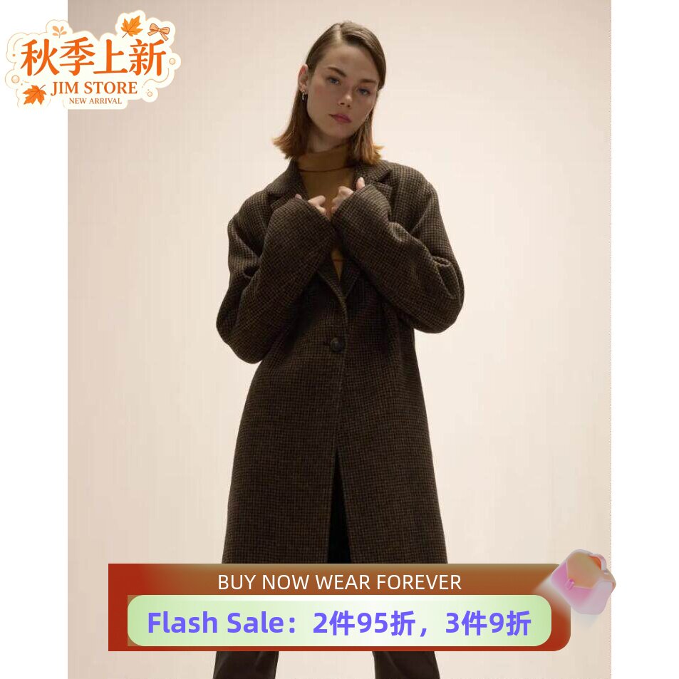 千年哥羊毛大衣驼色一粒扣