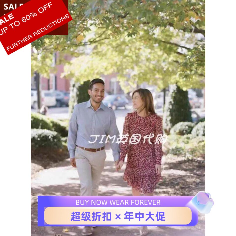REISS粉色碎花纱网袖连衣裙