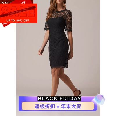 UNI CLOSET短袖蕾丝连衣裙包臀裙两件套黑色短款修身优雅英伦显瘦