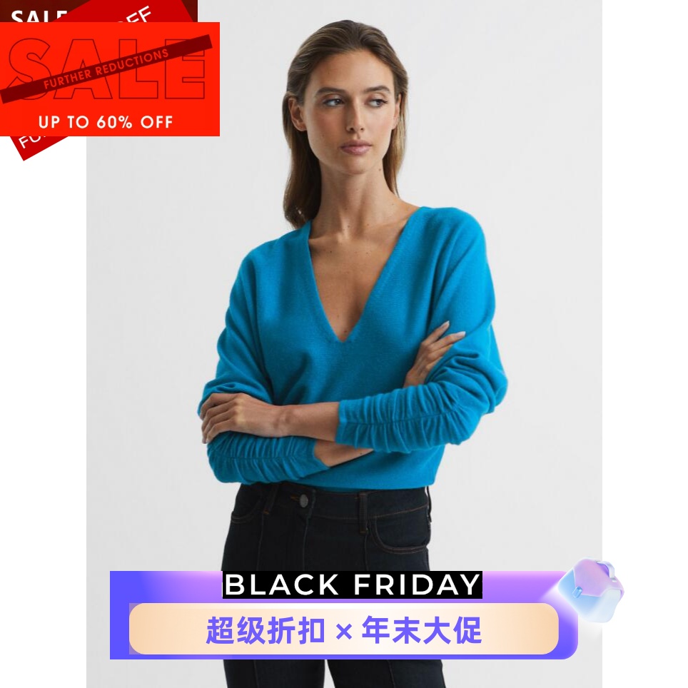 REISS浅蓝V领羊毛针织衫通勤百搭