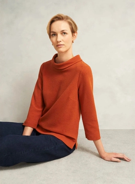 HOBBS土橘色圆领七分袖T恤上衣纯色直筒简约气质英伦淑女日常通勤