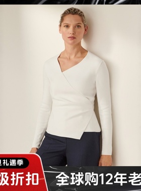 UNI CLOSET白色长袖针织上衣裹腰设计短款修身简约通勤OL干练气质