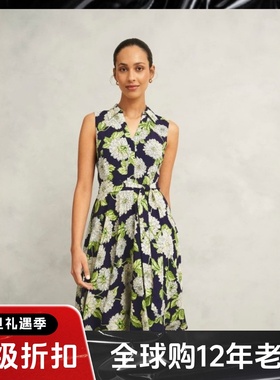 HOBBS连衣裙衬衫裙中长系带藏蓝绿色印花碎花优雅英伦淑女气质