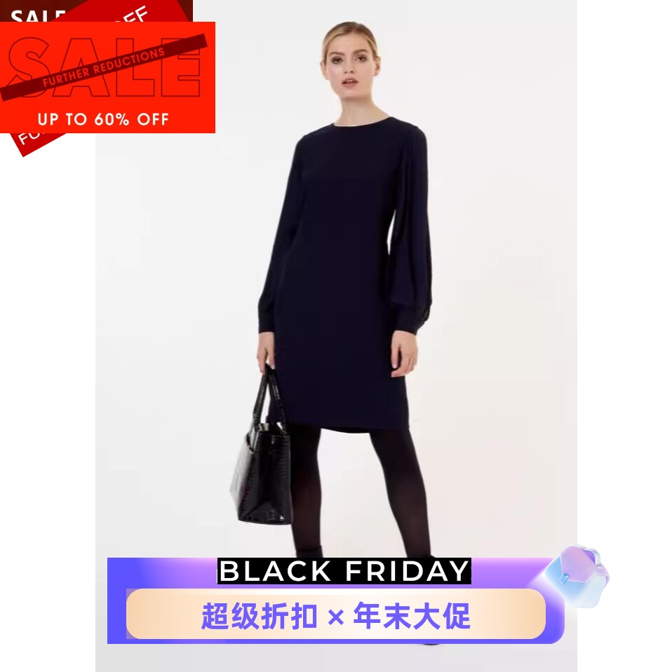 HOBBS藏蓝长袖连衣裙英伦百搭