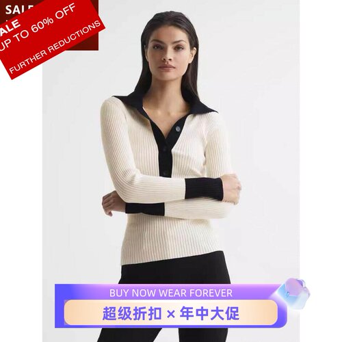REISS黑白针织衫大翻领气质OL