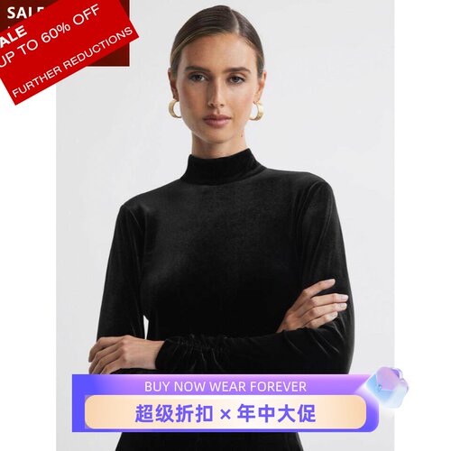 REISS黑丝绒长袖上衣气质英伦风