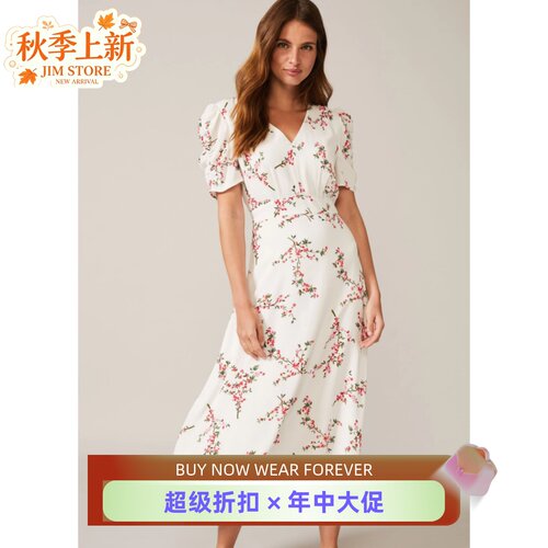 PhaseEight白底碎花连衣裙清新