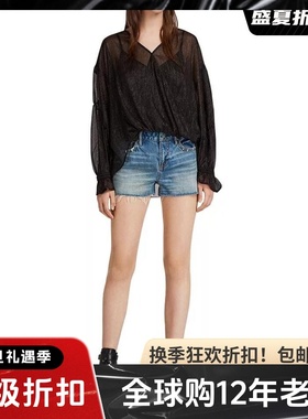 UNI CLOSET黑色衬衫衬衣两件套宽松oversize金属纤维混纺气质英伦