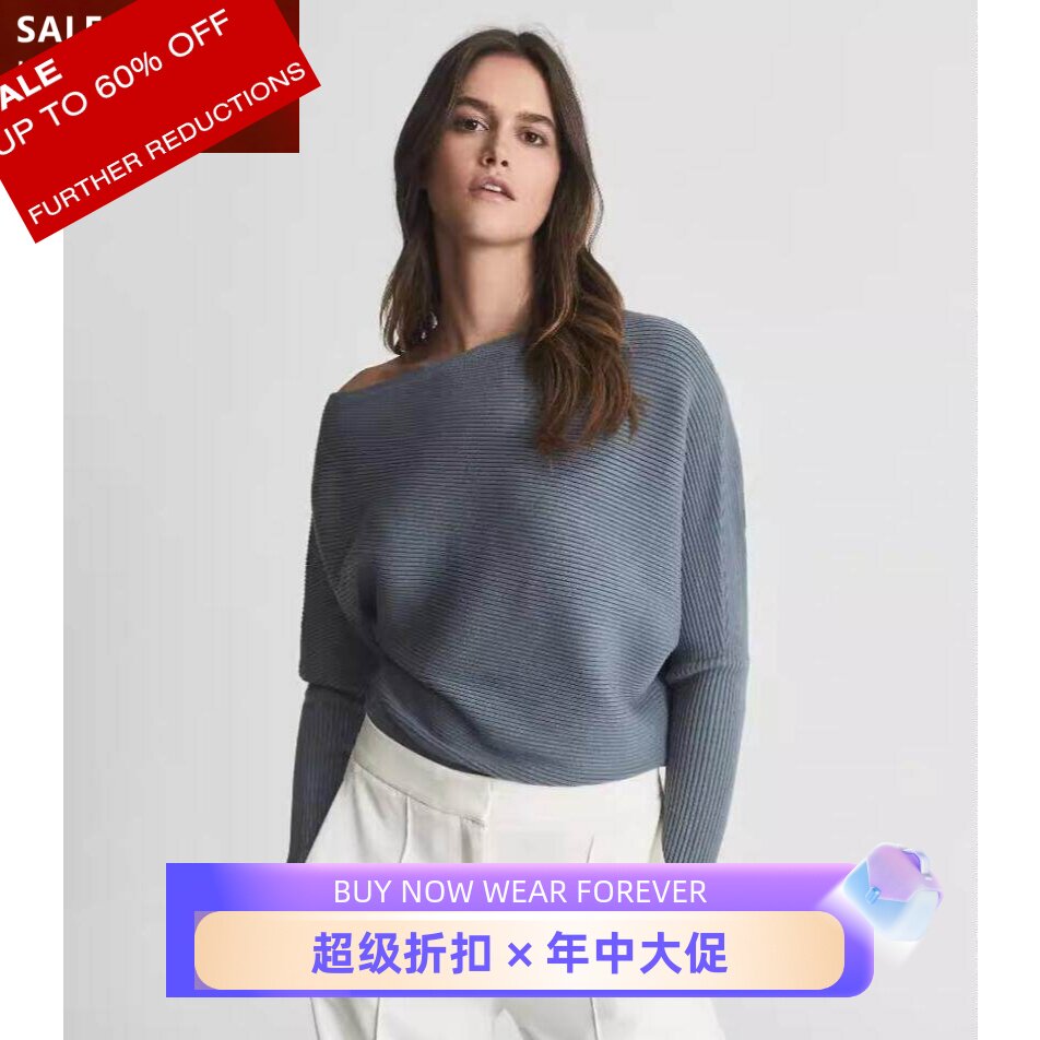 REISS青蓝蝙蝠袖针织上衣
