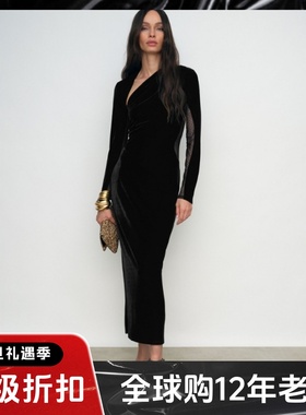 REISS黑色丝绒礼服裙连衣裙中长款波点网纱拼接露背优雅气质名媛