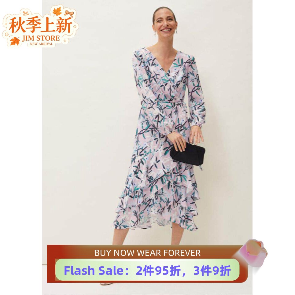 PhaseEight长袖连衣裙雪纺淡碎花