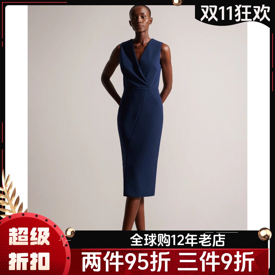 TED BAKER连衣裙西服裙包臀西服裙藏蓝中长高腰修身干练通勤OL风