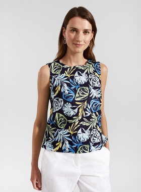 HOBBS无袖T恤上衣多彩印花直筒简约清新英伦淑女百搭通勤透气