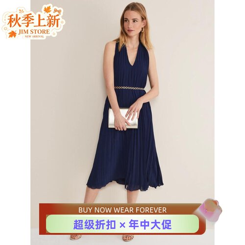 PhaseEight藏蓝百褶连衣裙优雅