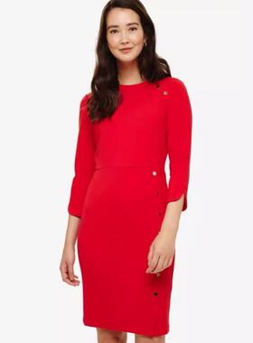 Phase Eight七分袖连衣裙包臀裙修身红色纽扣装饰气质百搭