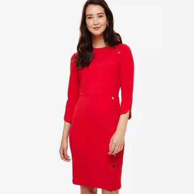 Phase Eight七分袖连衣裙包臀裙修身红色纽扣装饰气质百搭