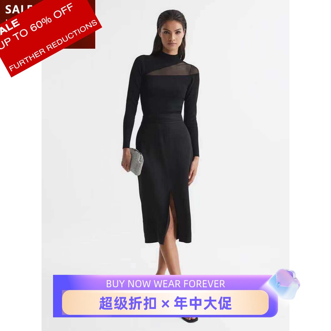 REISS黑色短款针织上衣大气英伦