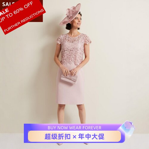 Phase Eight淡粉包臀裙通勤裙两件套蕾丝上衣简约优雅修身淑女风
