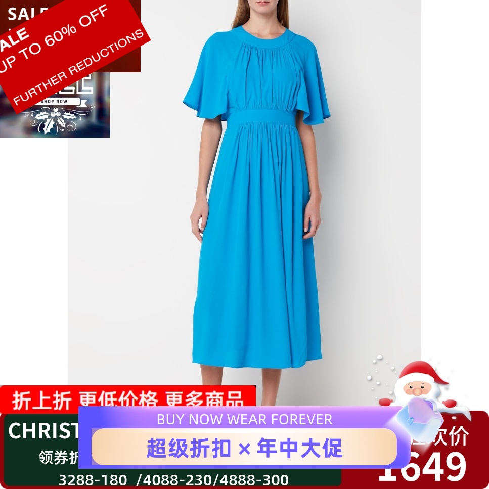 WHISTLES短袖浅蓝连衣裙飘逸英伦