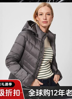 HOBBS炭灰色短款羽绒服修身连帽运动休闲排骨缝线气质显瘦百搭