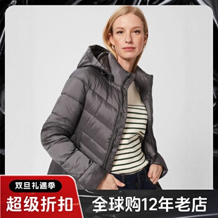 HOBBS炭灰色短款羽绒服修身连帽运动休闲排骨缝线气质显瘦百搭