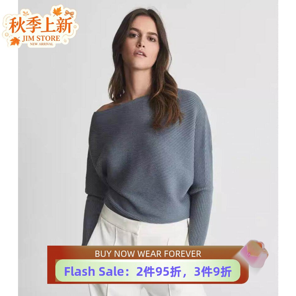 REISS青蓝蝙蝠袖针织上衣