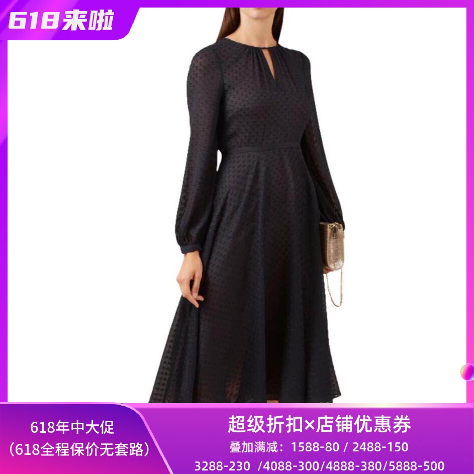 HOBBS藏蓝波点纱网大气英伦显瘦