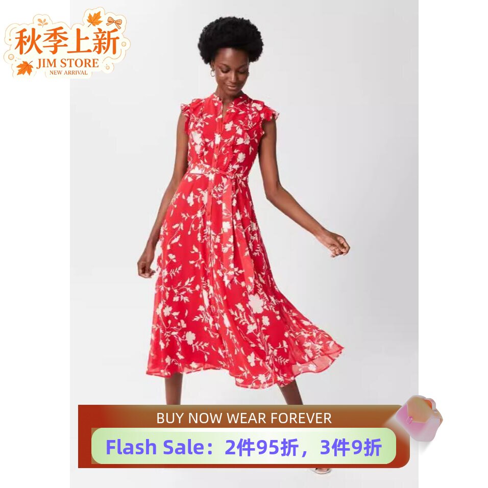 HOBBS红白碎花衬裙气质英伦
