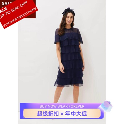 PhaseEight藏蓝多层裙摆连衣裙