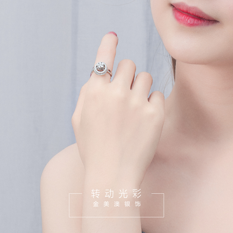 S925純銀雙層旋轉抖音同款指環潮人個性轉動光彩單戒指女網紅時間